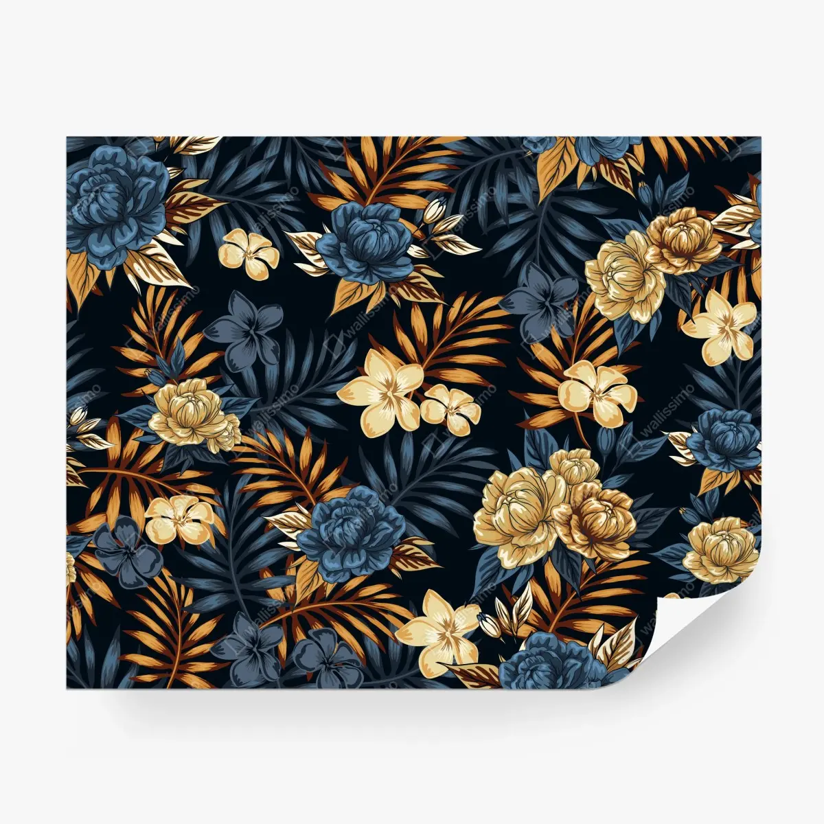 Wall mural navy and gold vintage floral pattern • Wallissimo®