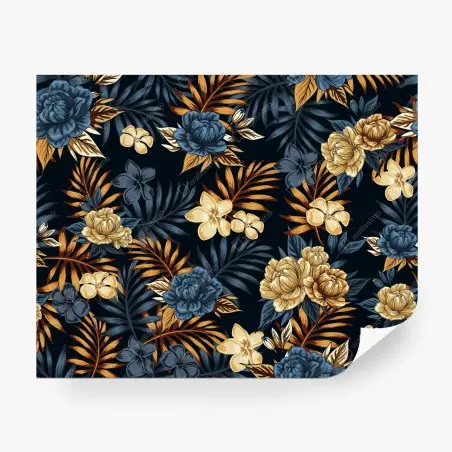 Wall mural navy and gold vintage floral pattern • Wallissimo®