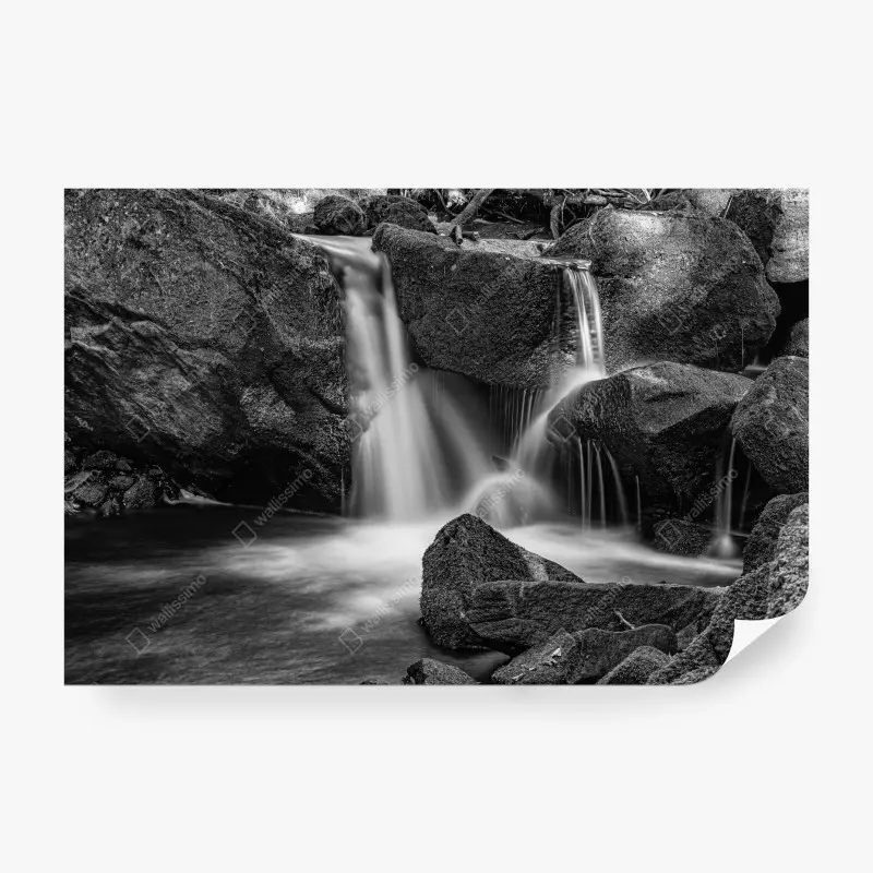 Wall mural serene waterfall in monochrome