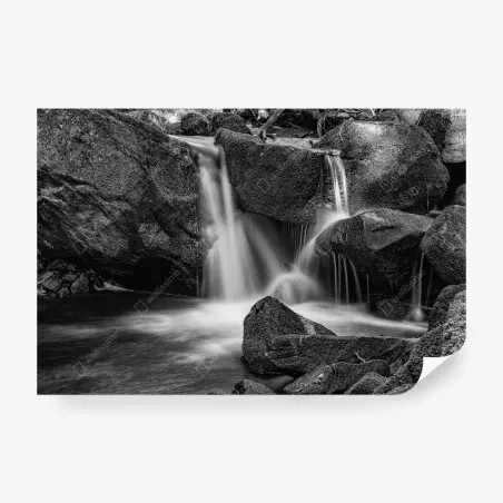 Wall mural serene waterfall in monochrome • Wallissimo®