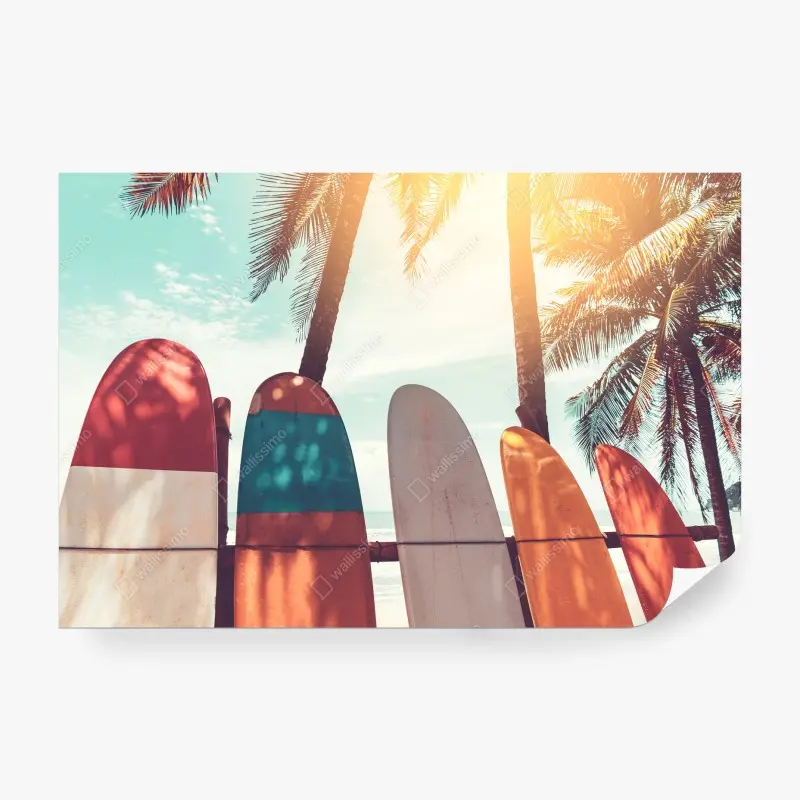 Wall mural surfboards and palm trees beach scene