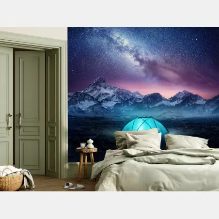 Wall mural glowing tent under the milky way • Wallissimo®