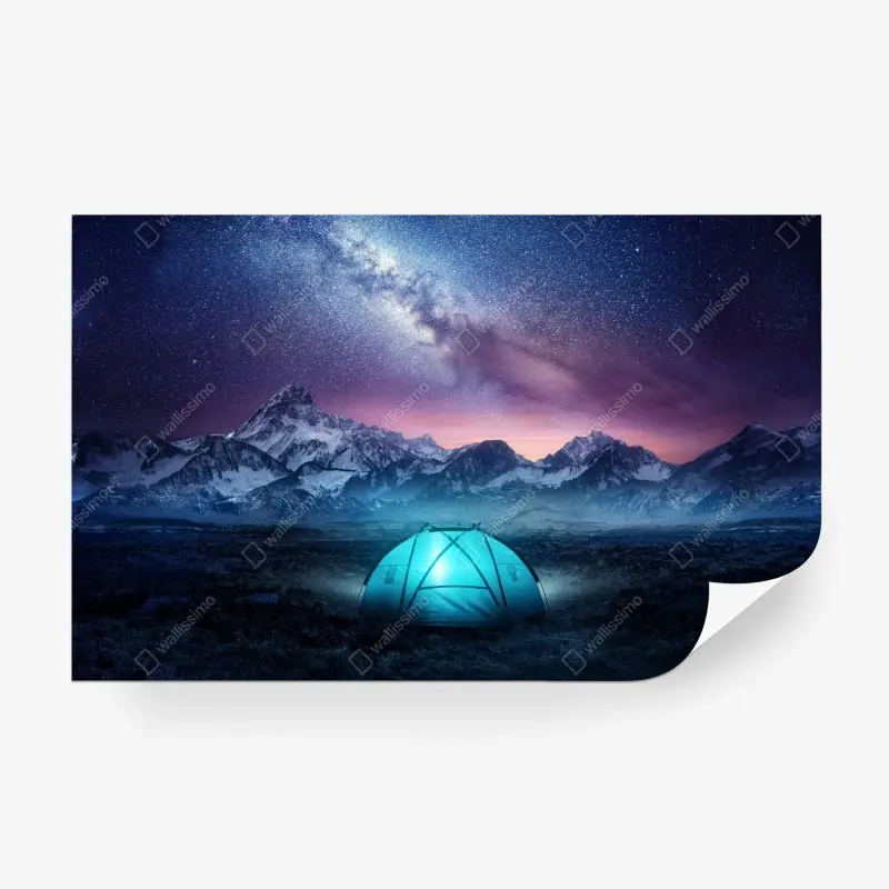 Wall mural glowing tent under the milky way