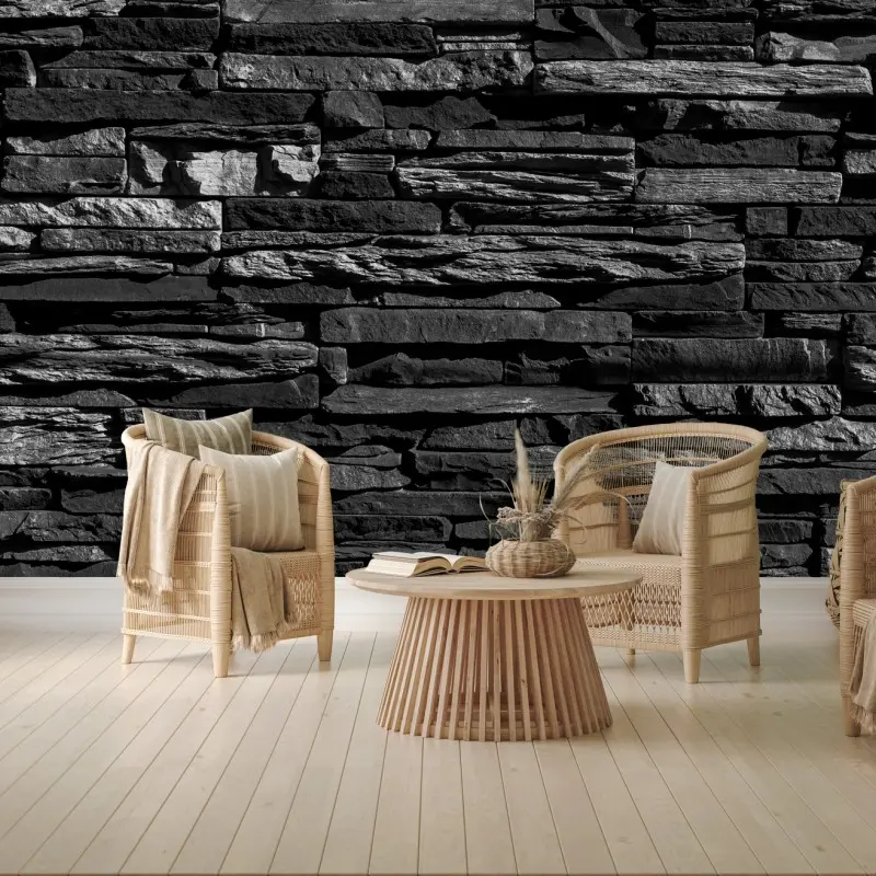 Wall mural monochrome stacked stone wall texture