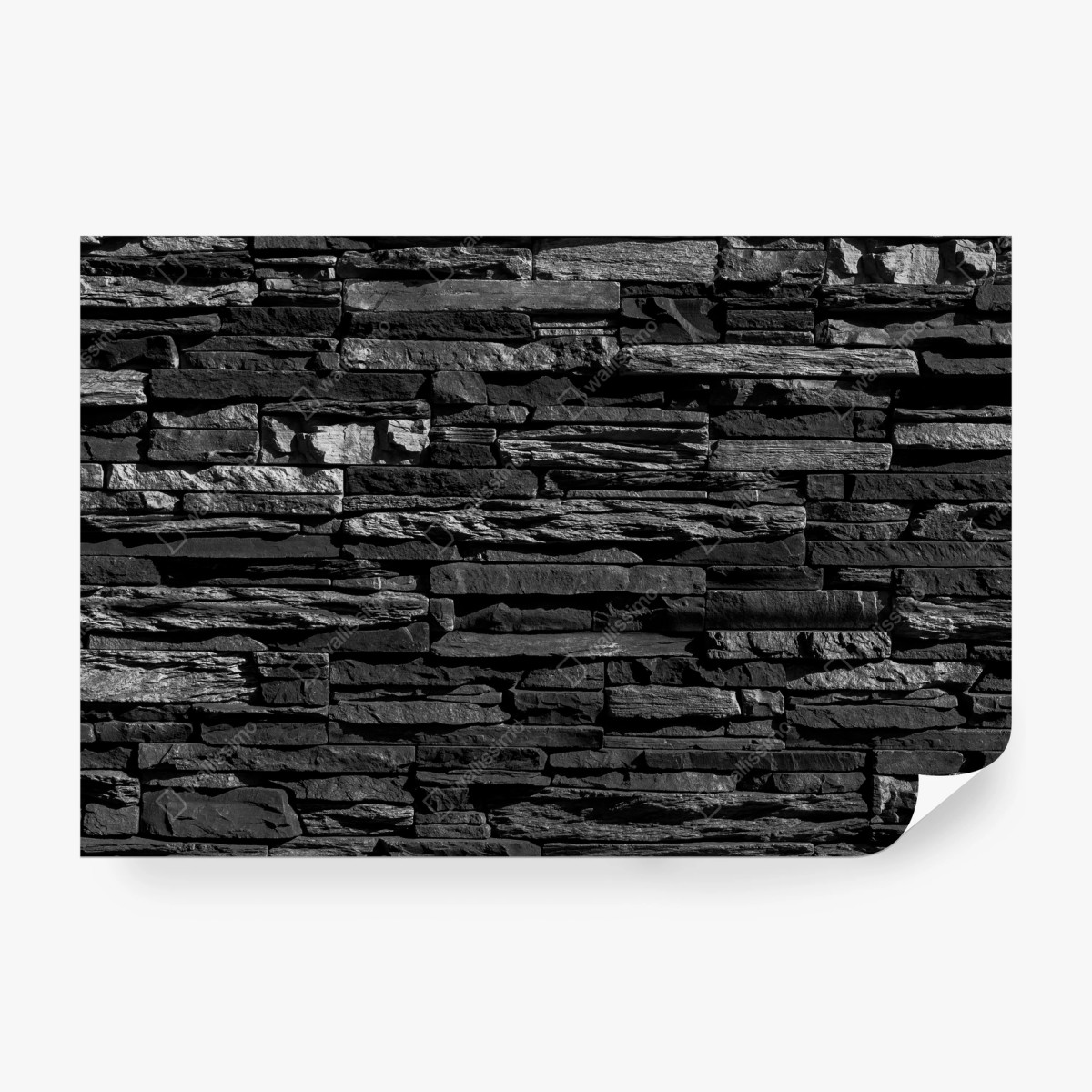 Wall mural monochrome stacked stone wall texture • Wallissimo®