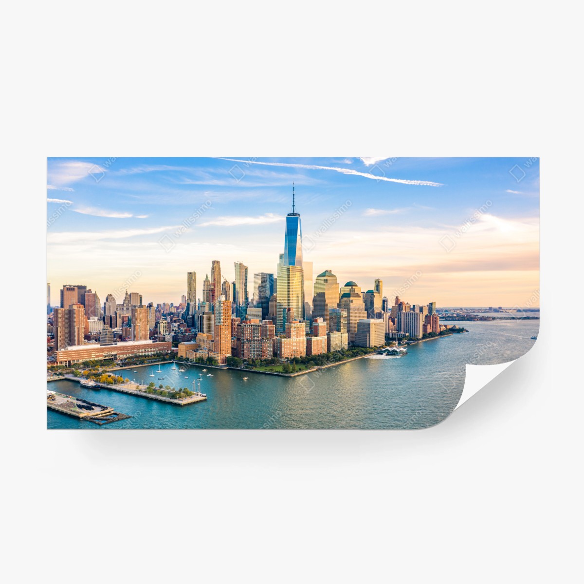 Wall mural lower Manhattan skyline at sunset • Wallissimo®