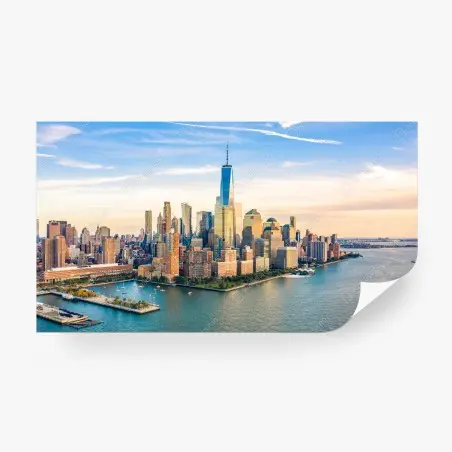 Wall mural lower Manhattan skyline at sunset • Wallissimo®