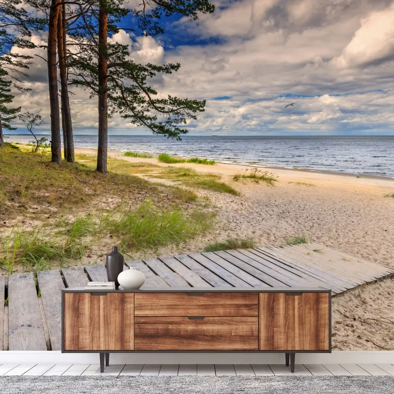 Wall mural tranquil pine beach seascape