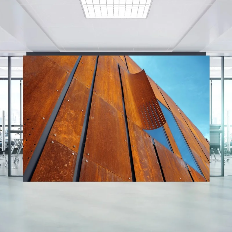 Wall mural rusty metal facade with geometric panels