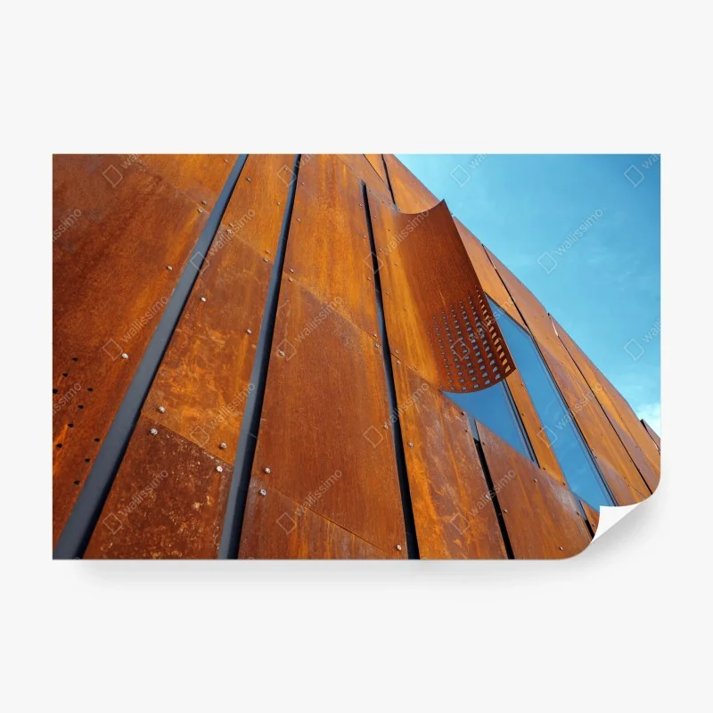 Wall mural rusty metal facade with geometric panels