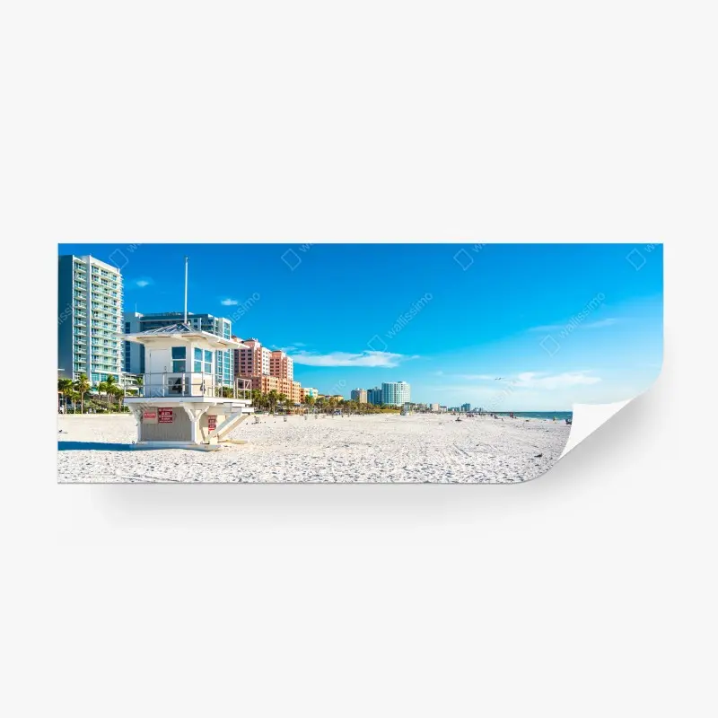 Wall mural sunny beach skyline with lifeguard tower