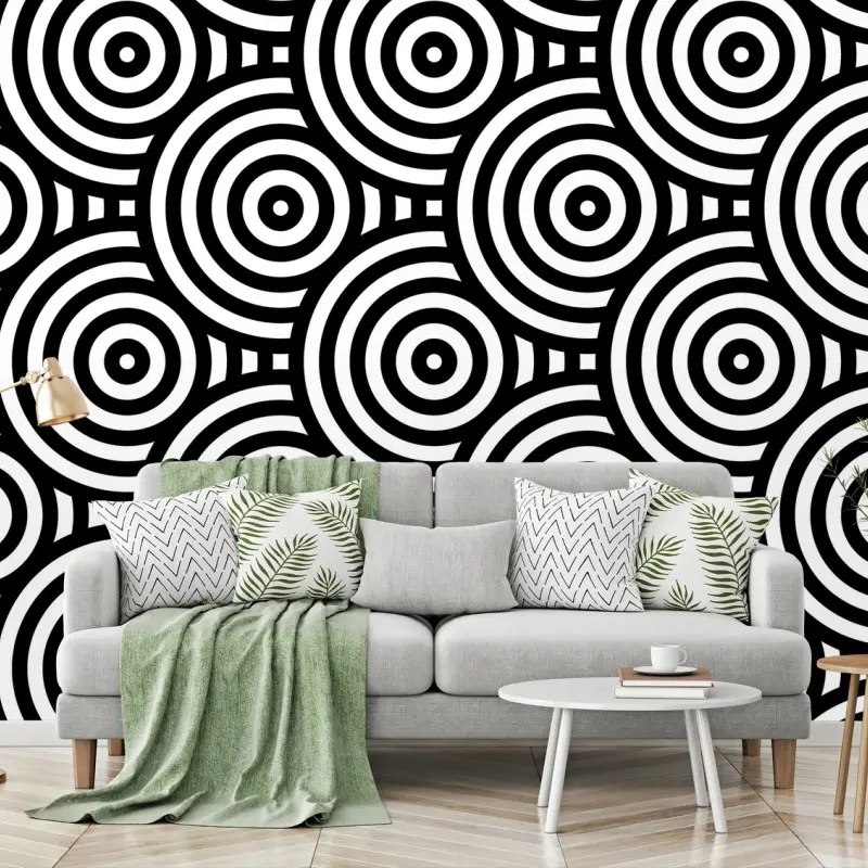 Wall mural black and white concentric circles pattern