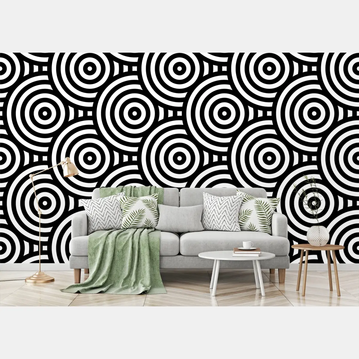 Wall mural black and white concentric circles pattern • Wallissimo®