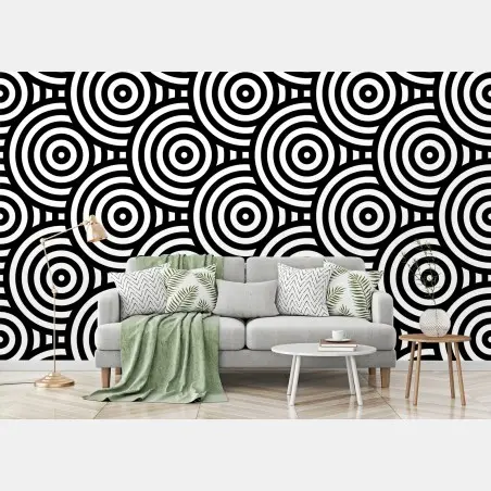 Wall mural black and white concentric circles pattern • Wallissimo®