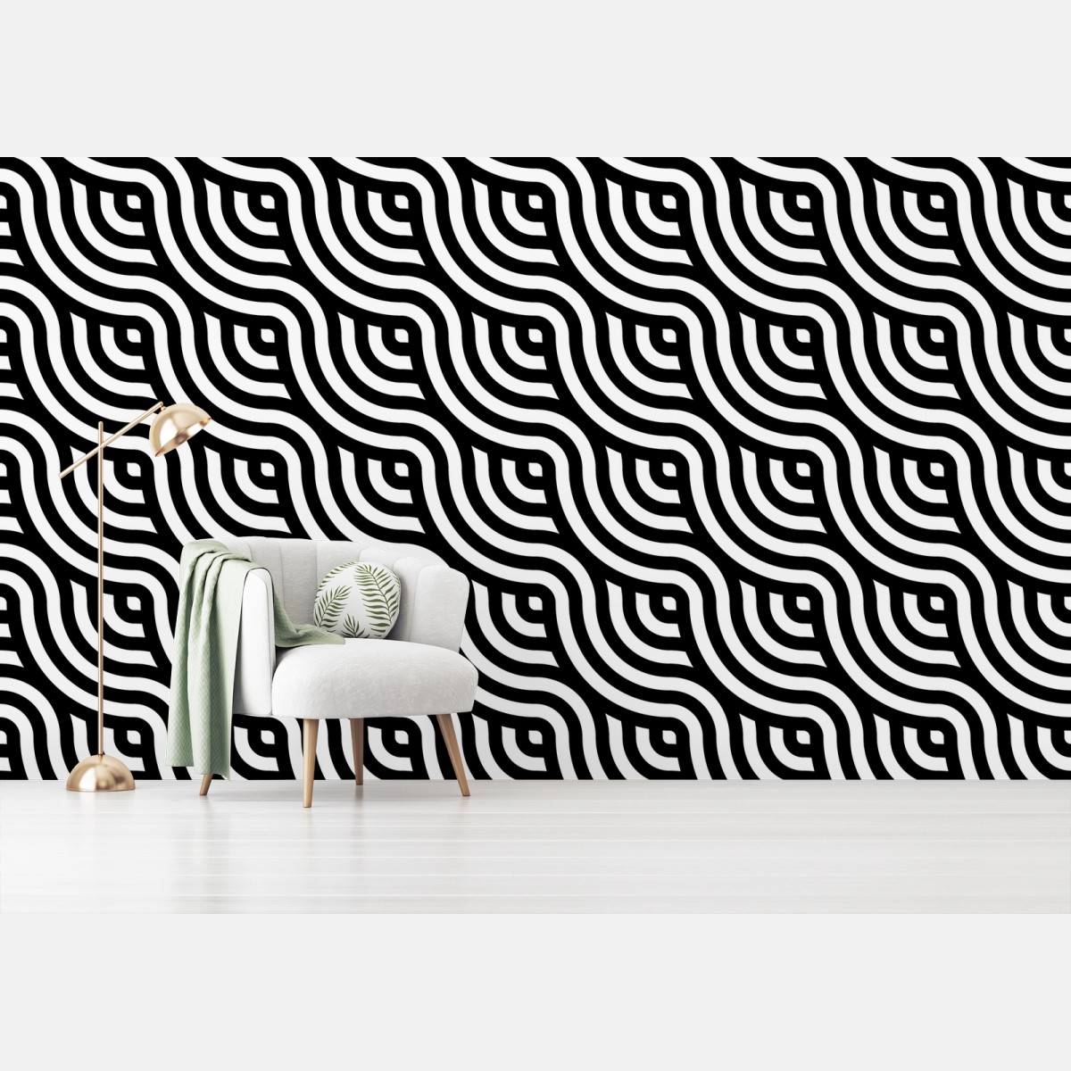 Wall mural black and white geometric wave pattern • Wallissimo®