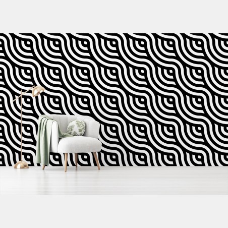 Wall mural black and white geometric wave pattern • Wallissimo®