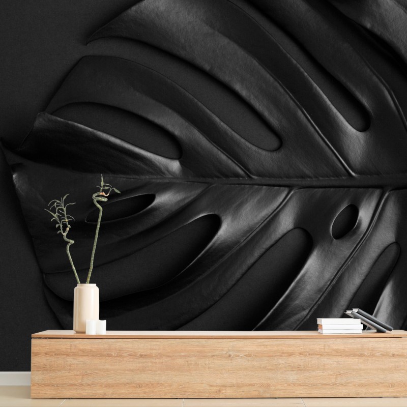 Wall mural black monstera leaf composition • Wallissimo® Wall mural black monstera leaf composition • Wallissimo®
