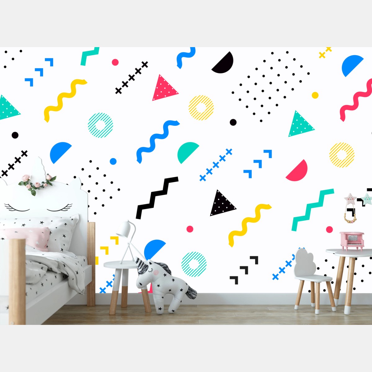 Wall mural playful colorful geometric pattern • Wallissimo®