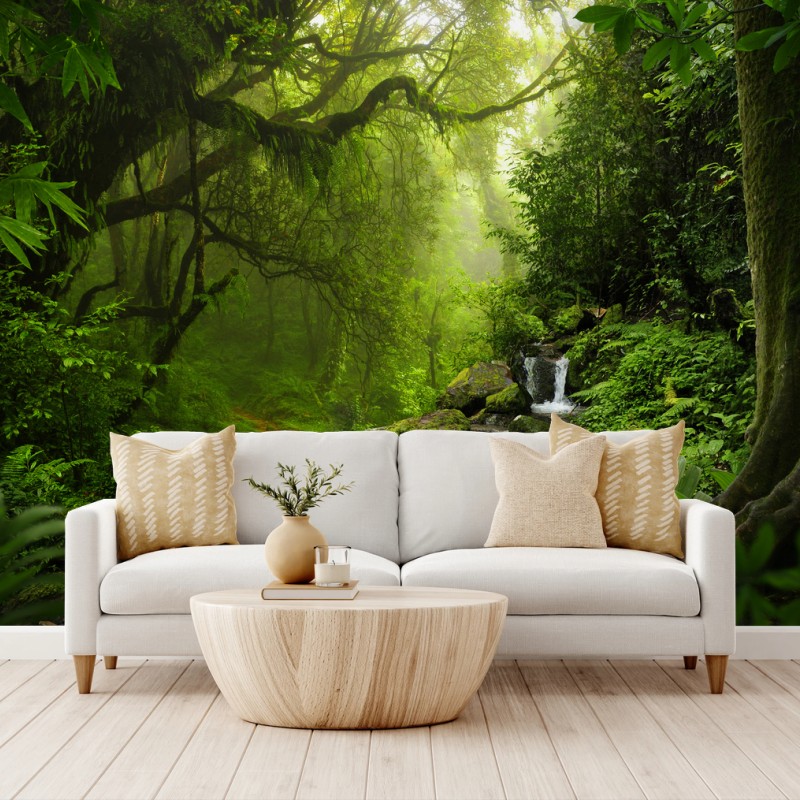 Wall mural tranquil rainforest waterfall