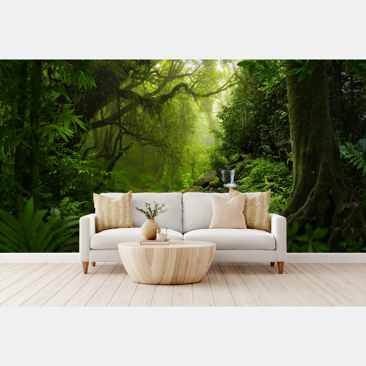 Wall mural tranquil rainforest waterfall • Wallissimo®