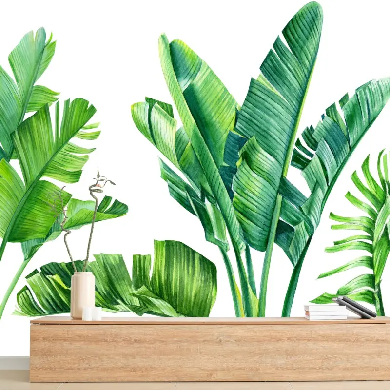 Wall mural tropical banana leaf watercolor composition