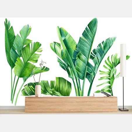 Wall mural tropical banana leaf watercolor composition • Wallissimo®