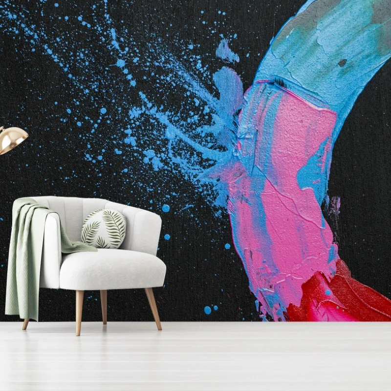 Wall mural vibrant paint ring on black canvas