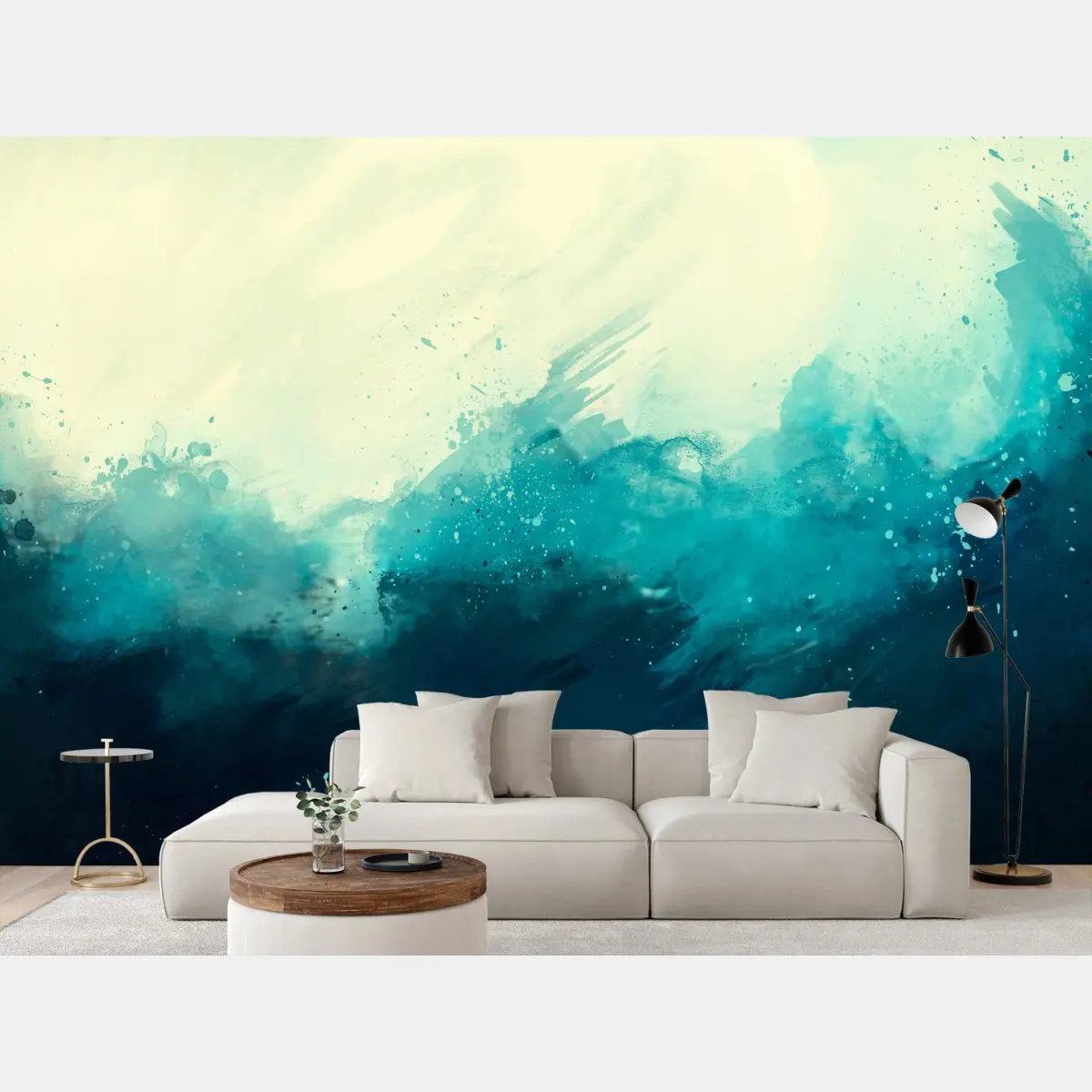 Wall mural turquoise ocean abstract watercolor • Wallissimo®