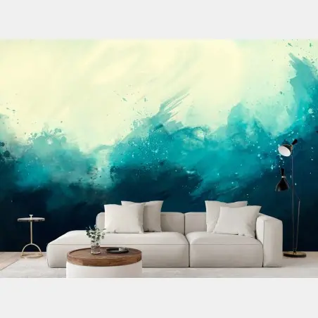 Wall mural turquoise ocean abstract watercolor • Wallissimo®