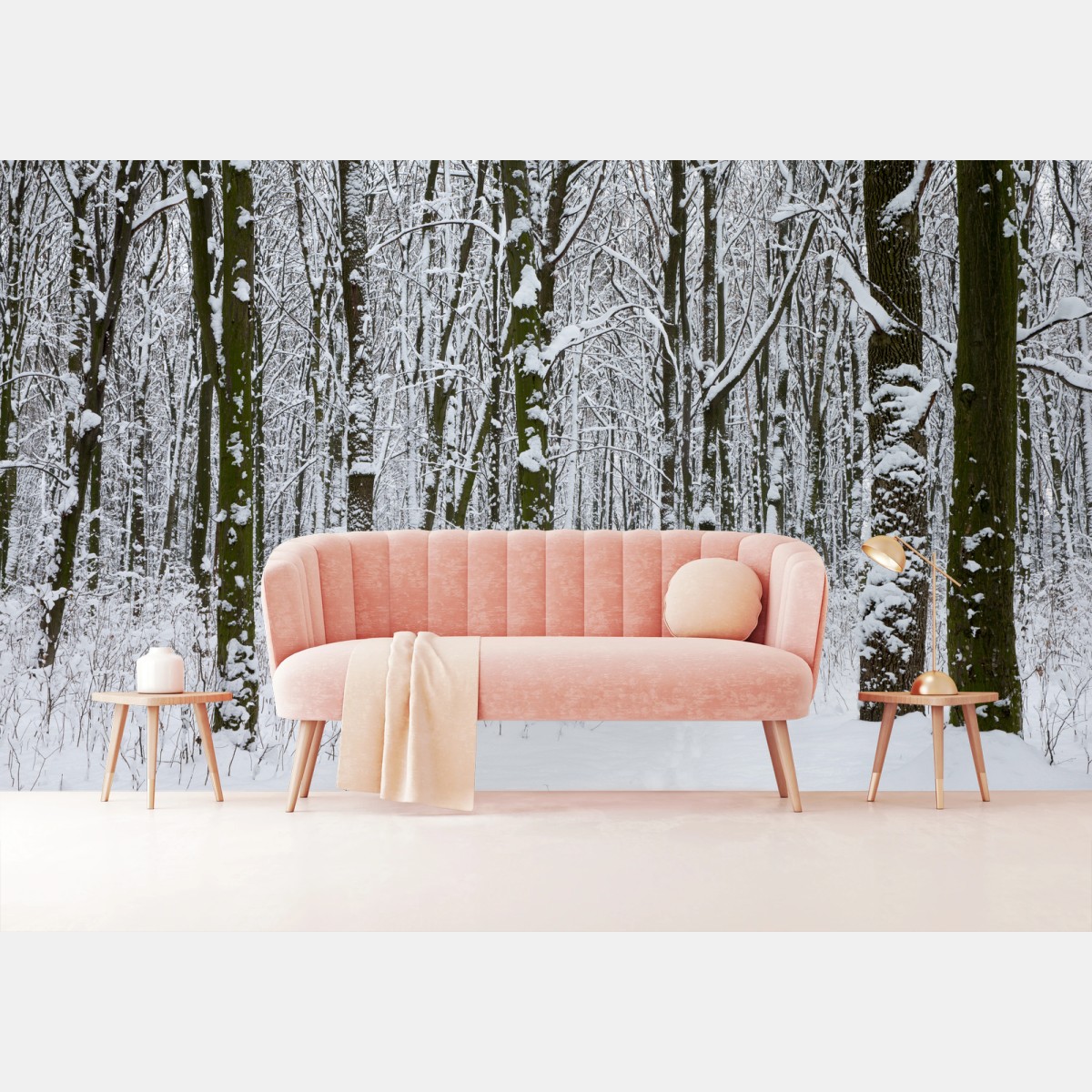 Wall mural winter forest path in snow • Wallissimo®