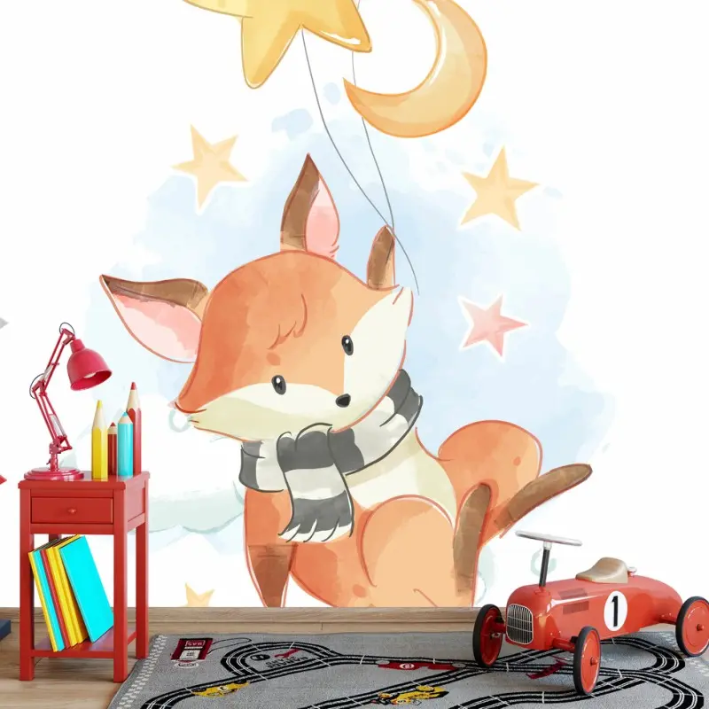 Wall mural sleepy fox in the clouds