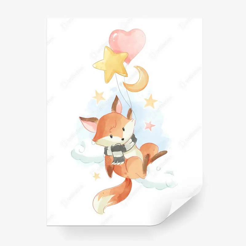Wall mural sleepy fox in the clouds