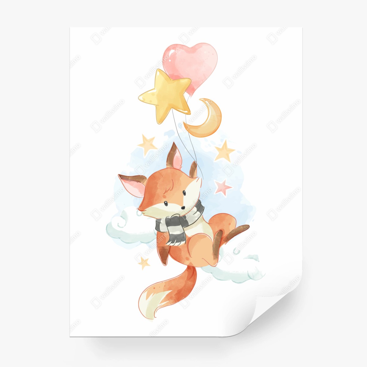 Wall mural sleepy fox in the clouds • Wallissimo®