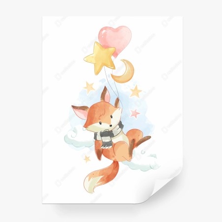 Wall mural sleepy fox in the clouds • Wallissimo®