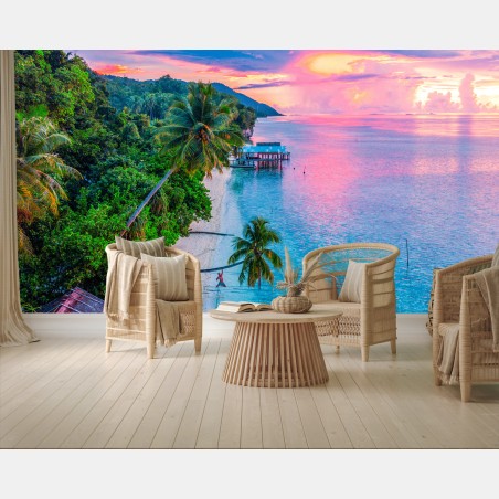 Wall mural tropical turquoise seascape at sunset • Wallissimo®