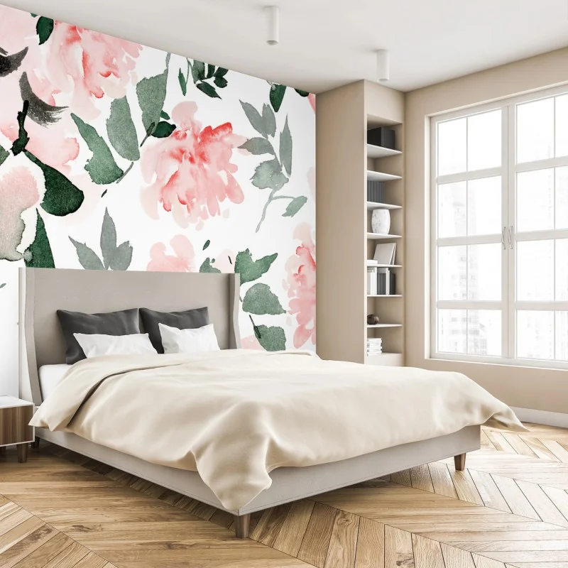 Wall mural soft pink watercolor floral pattern