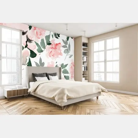 Wall mural soft pink watercolor floral pattern • Wallissimo®