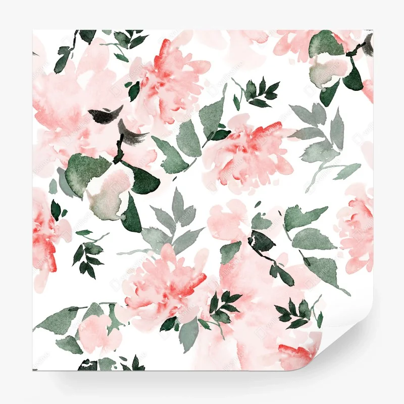 Wall mural soft pink watercolor floral pattern