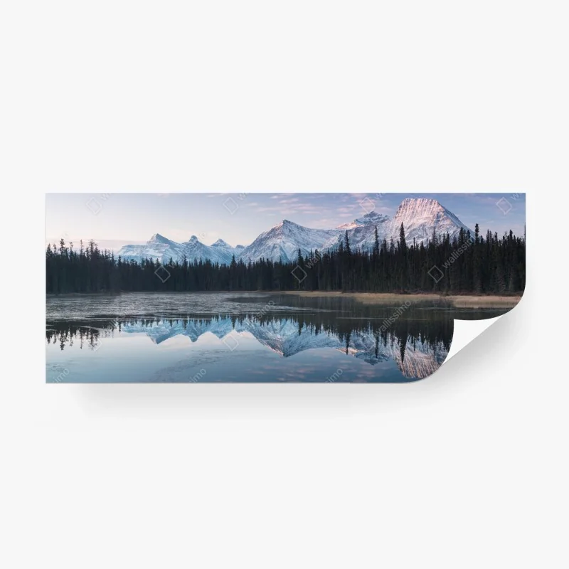Wall mural serene mountain reflection at dawn • Wallissimo® Wall mural serene mountain reflection at dawn • Wallissimo®