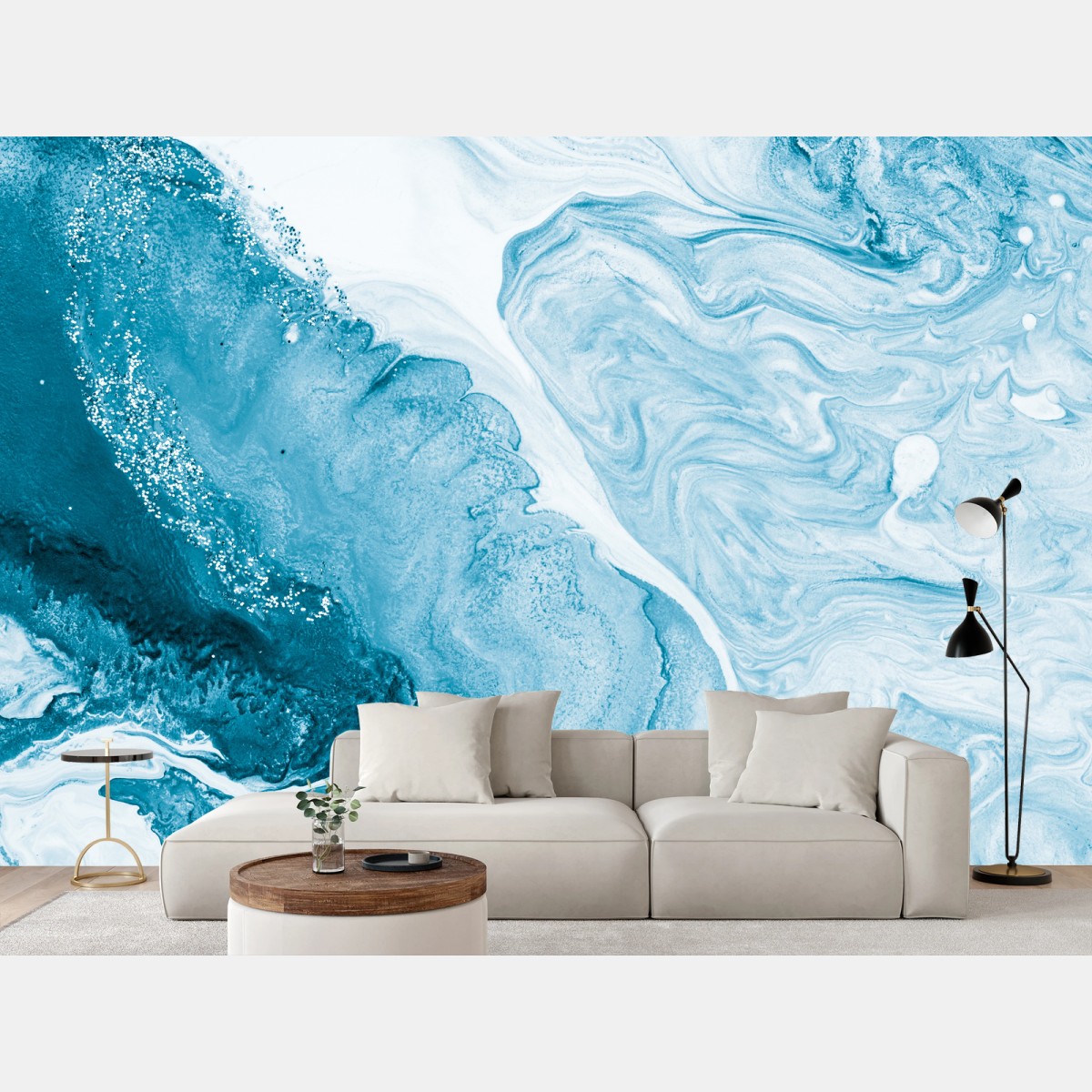 Wall mural blue marble ocean abstract • Wallissimo®