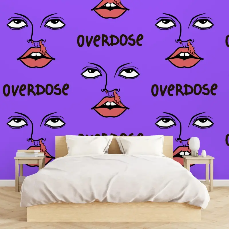 Wall mural bold purple pop-art face pattern