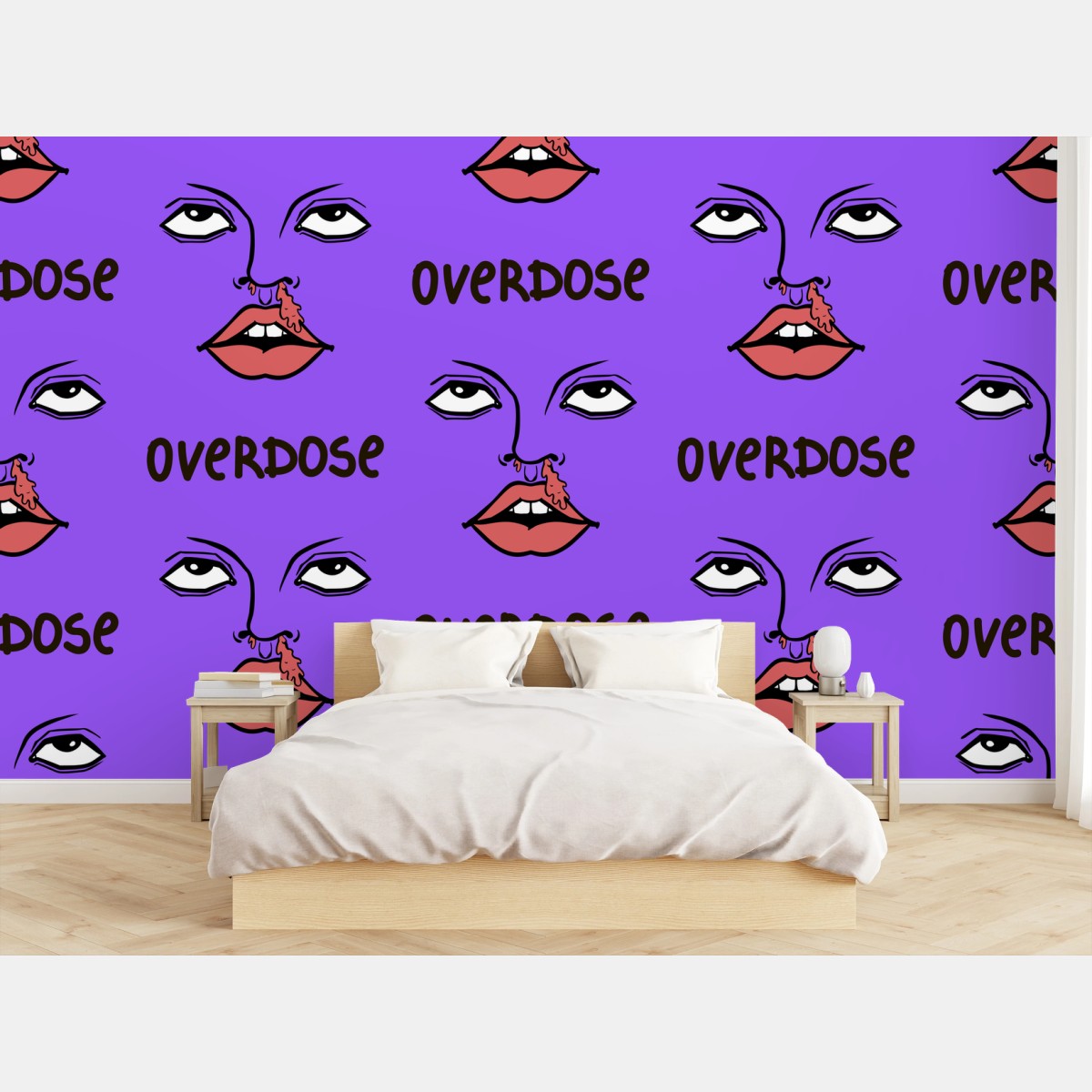 Wall mural bold purple pop-art face pattern • Wallissimo®