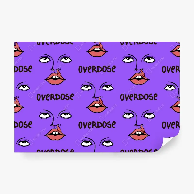 Wall mural bold purple pop-art face pattern