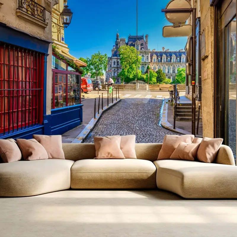 Wall mural charming Paris street with cobblestones