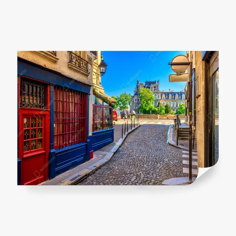 Wall mural charming Paris street with cobblestones
