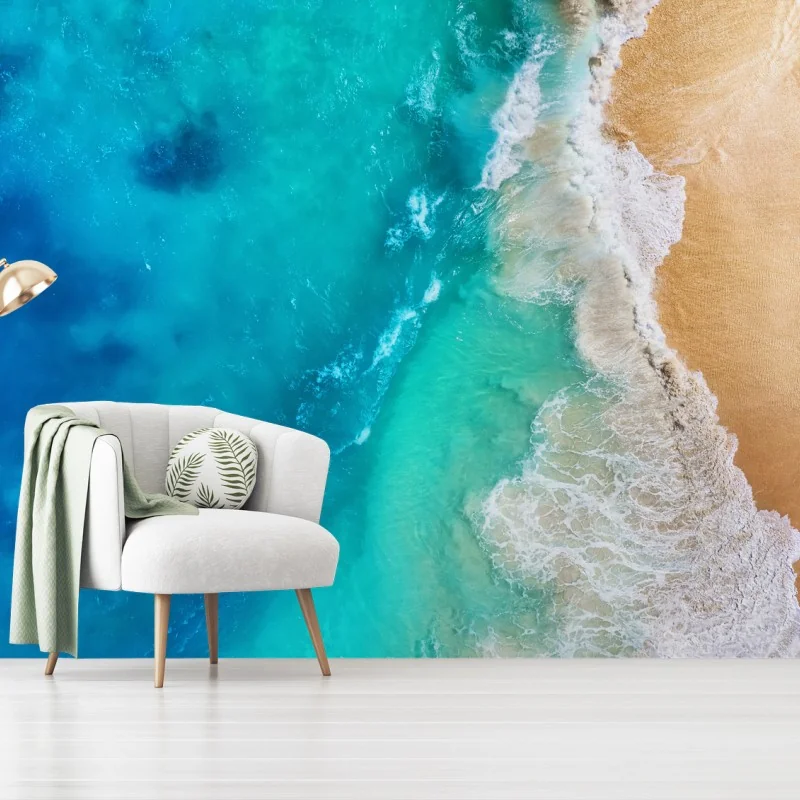 Wall mural turquoise coastline from above • Wallissimo® Wall mural turquoise coastline from above • Wallissimo®