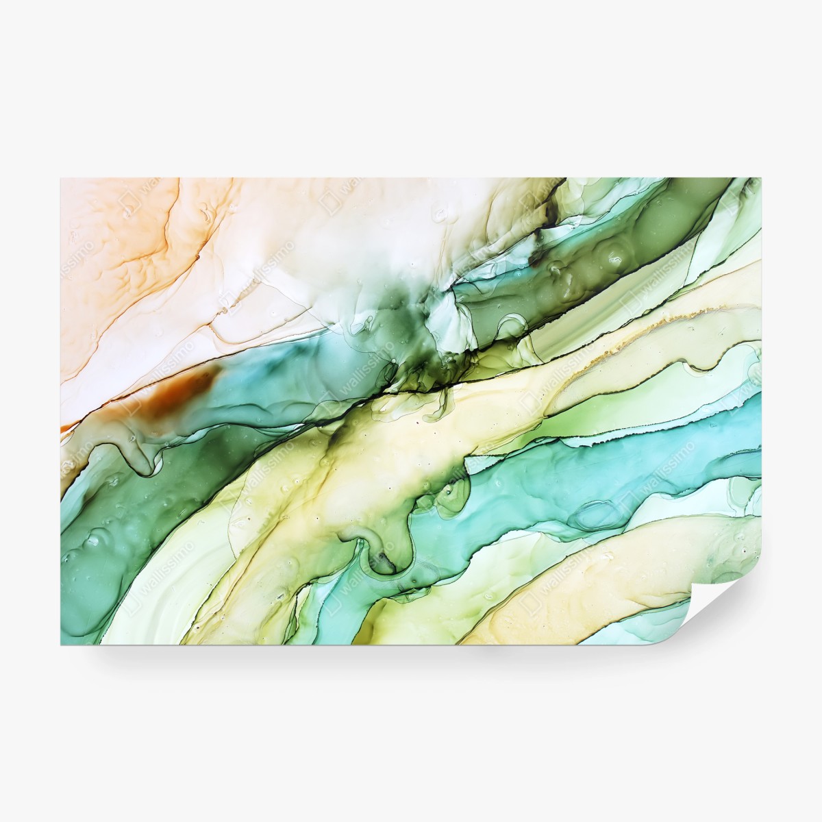 Wall mural serene green fluid abstraction • Wallissimo® Wall mural serene green fluid abstraction • Wallissimo®