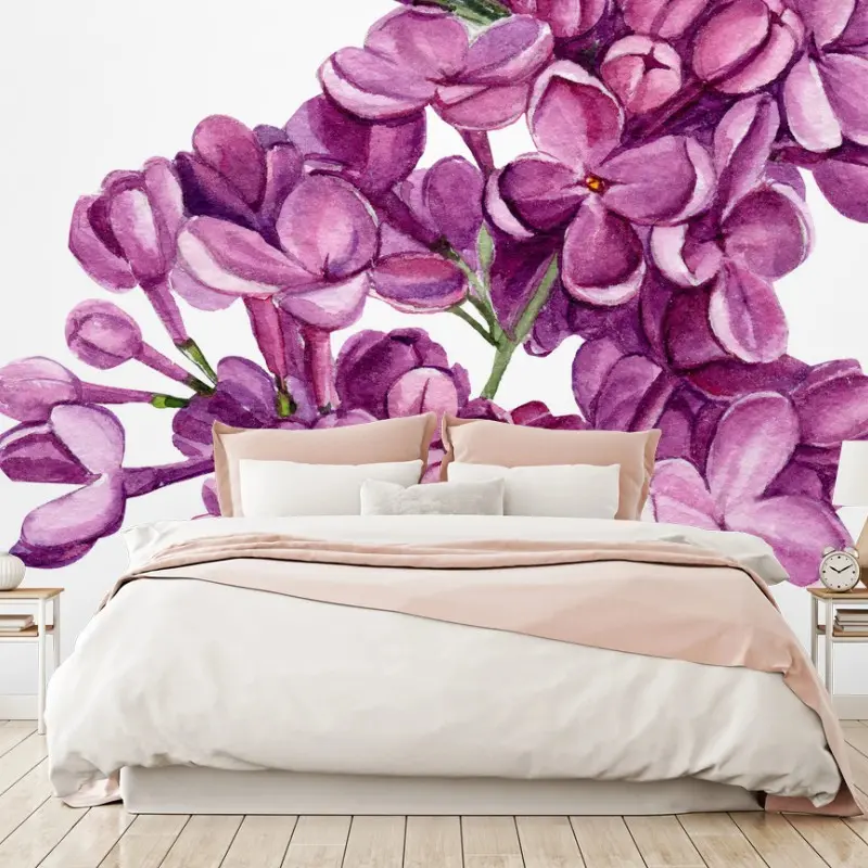 Wall mural delicate lilac watercolor bouquet