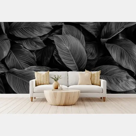 Wall mural monochrome tropical leaves • Wallissimo®