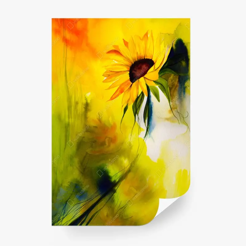 Wall mural golden sunflower watercolor bloom